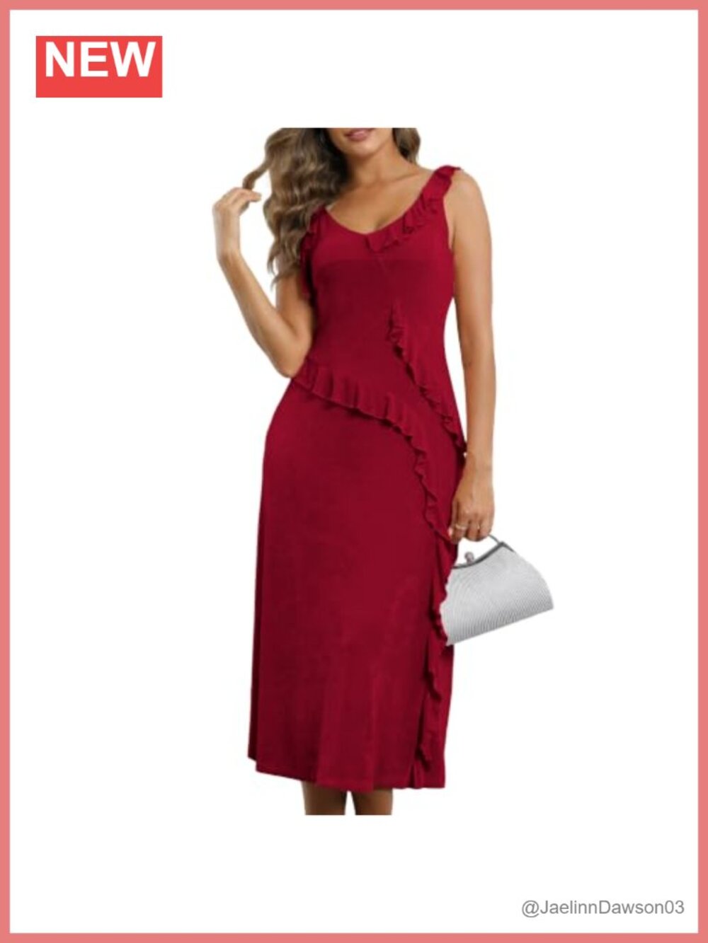 V Neck Sleeveless Midi Dress Asymmetric Ruffle Knit Casual Vacation